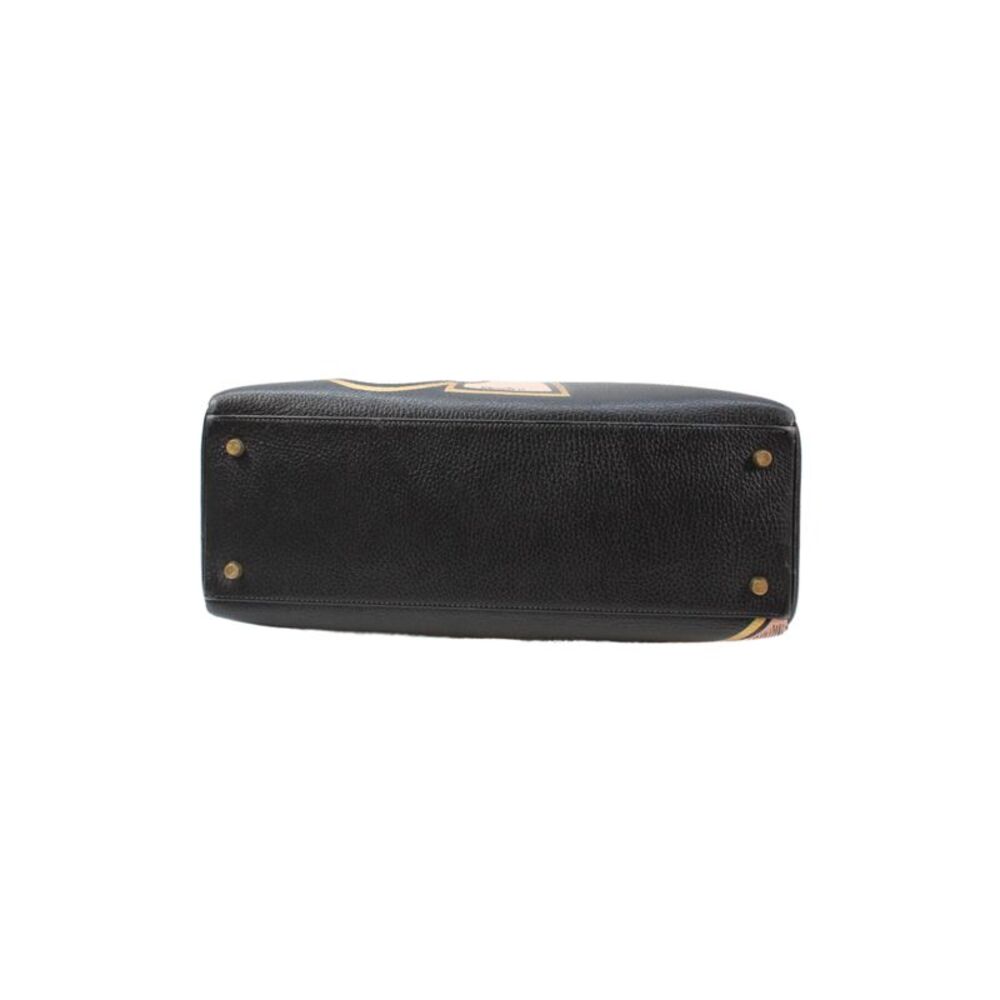 Hermes Womens Printed Kelly 35 Gold Tone Hardware Leather Handbag Black - Picture 5 of 8